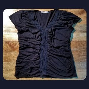 MAURICES Black Ruched Cap Sleeve Tee